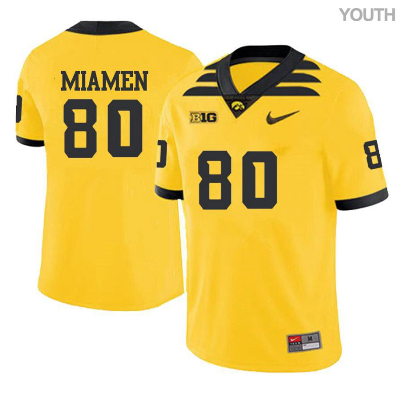 Youth Iowa Hawkeyes NCAA #80 Josiah Miamen Yellow Authentic Nike Alumni Stitched College Football Jersey CQ34H22RN